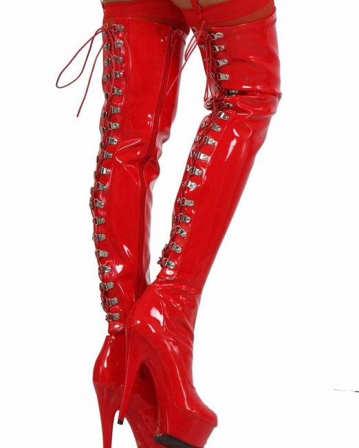 sexy-rood-vinyl-hoge-laarzen-met-veters-kopen
