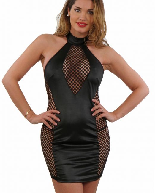 sexy-kinky-clubwear-zwart-wetlook-net-jurk-kopen