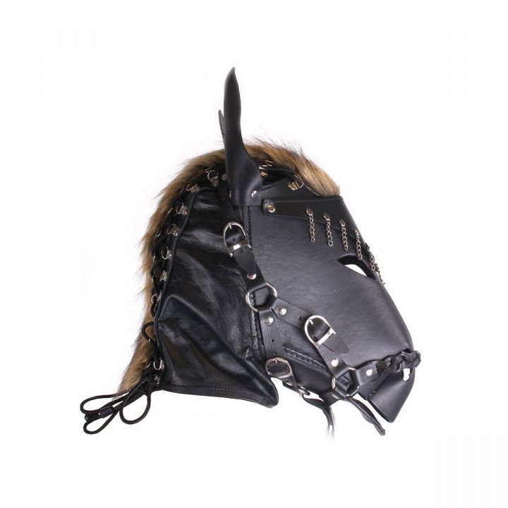 HORSE MASK PAARDENKOP MASKER LEDER MET LEASH UNISEX MODEL - cocolamar.be