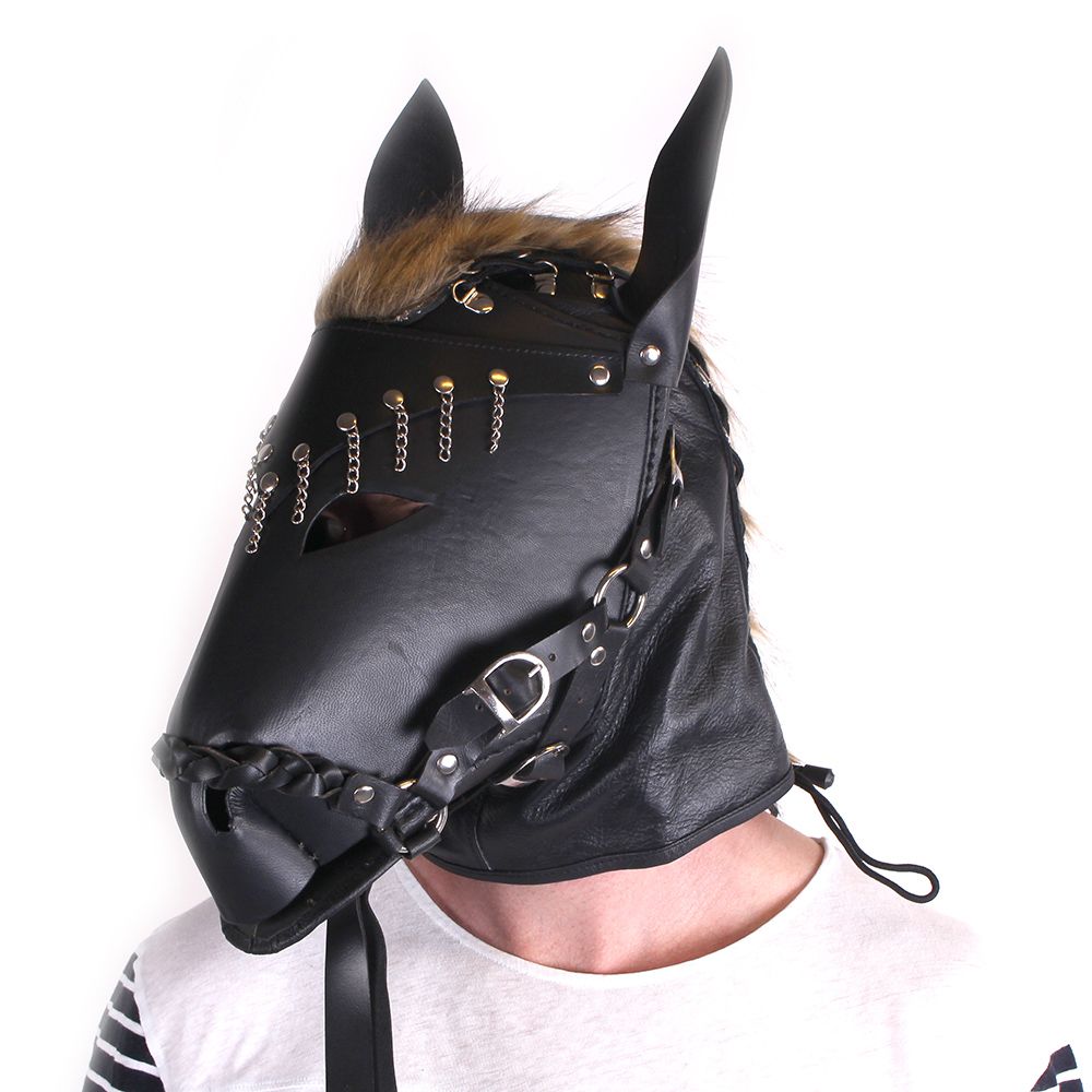 HORSE MASK PAARDENKOP MASKER LEDER MET LEASH UNISEX MODEL - cocolamar.be