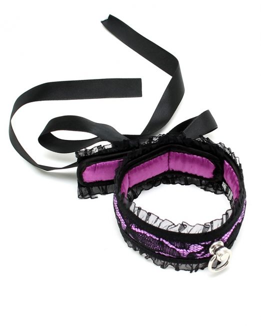 paars-zwart-kant-halsband-collar-met-o-ring-kopen