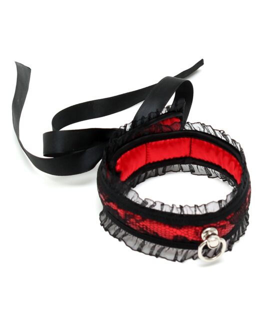 sexy-zwart-rood-kant-halsband-collar-met-o-ring-kopen