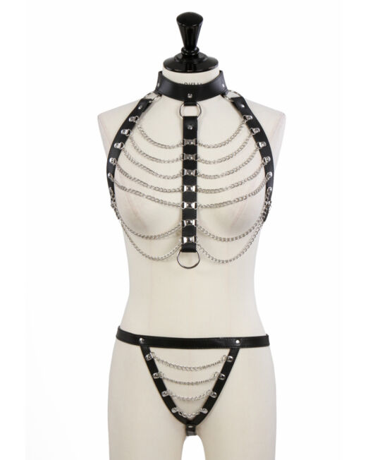 LEREN RIEM KETTING BORST HARNAS MET STRAP STRING
