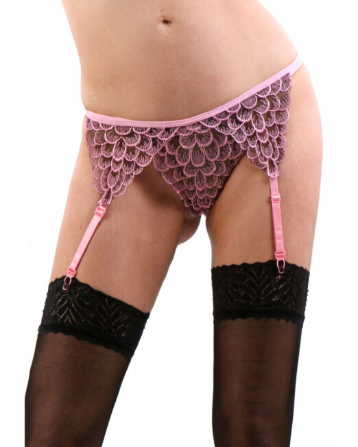 LUXE ROZE ZWART JARRETEL GORDEL MET SEXY STRING