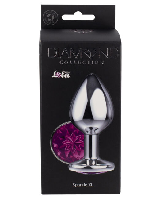 XL ZILVER METALEN BUTTPLUG MET PAARSE STRAS STEEN