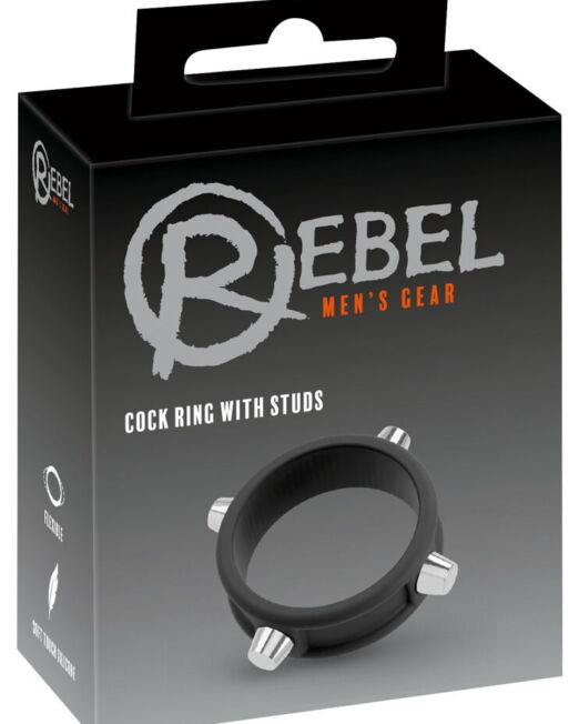 REBEL FLEXI SILICONEN PENISRING MET METALEN STUDS