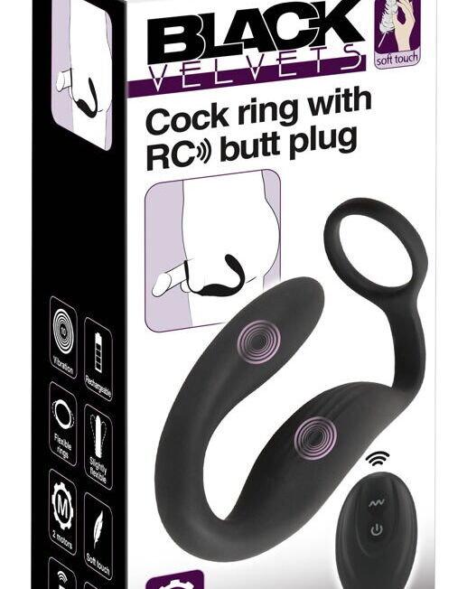 BLACK VELVETS RC PENISRING MET VIBRO ANAAL PLUG