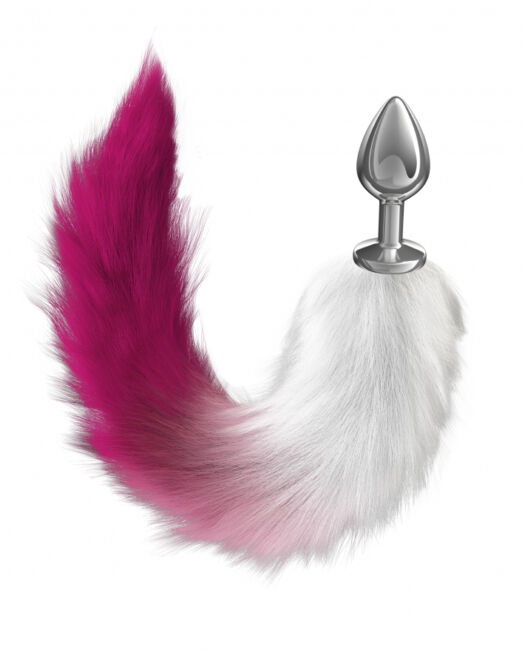 METALEN ANALE PLUG MET EEN VOSSENSTAART PINK WIT