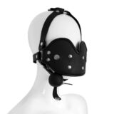 BDSM LEREN HOOFD EN MOND MASKER MET BAL KNEVEL