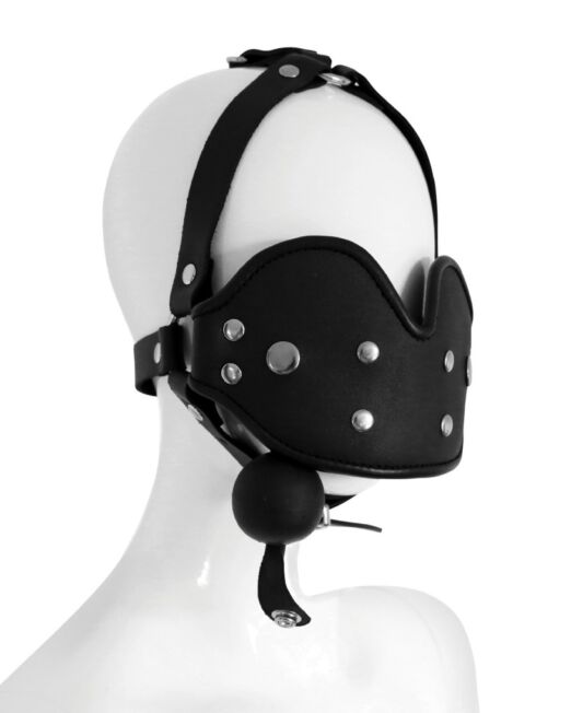 BDSM LEREN HOOFD EN MOND MASKER MET BAL KNEVEL