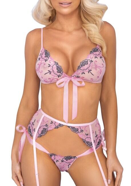 KISSABLE LUXE ROZE LINGERIE JARRETEL SET MET KANT