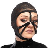 BAD KITTY ZWART KANT HOOFDMASKER MET STRAPS