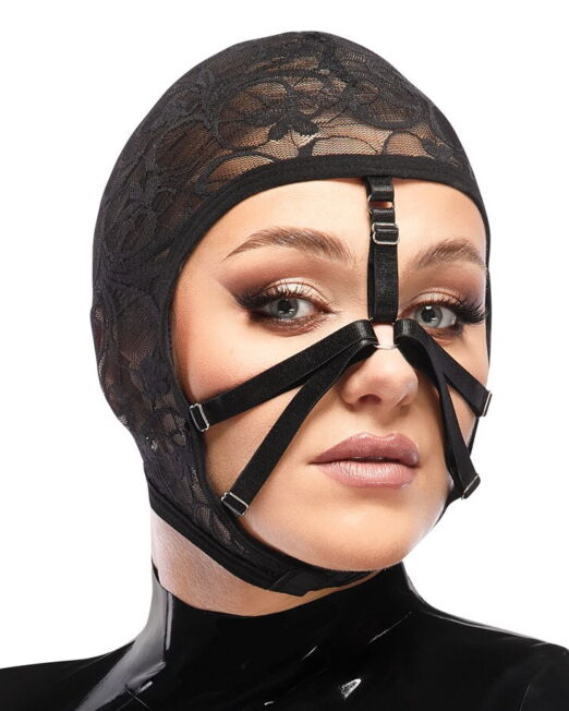 BAD KITTY ZWART KANT HOOFDMASKER MET STRAPS
