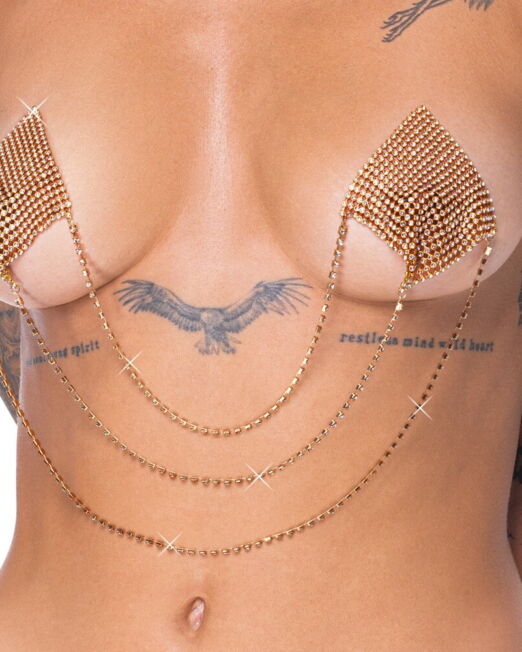 GOUDEN DIAMANTEN TEPELSTICKERS MET STRAS KETTING