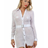 WITTE POWERNET JURK MET FLUWELEN BLOEM DESIGN