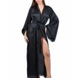 SEXY LANG ZWART SATIJN KANT KIMONO IN GEISHA STIJL