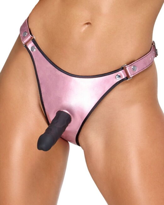 BAD KITTY PINK METALLIC ECO LEREN DILDO STRAP ON