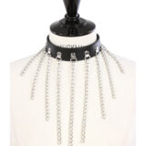 BREED ZWART LEDEREN HALS COLLAR MET KETTINGEN