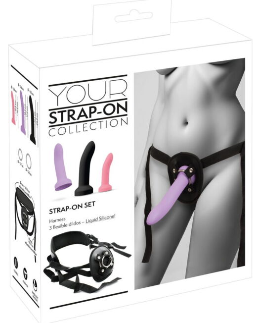 STRAP ON HARNAS SET MET 3 FLEXI SILICONEN DILDOS