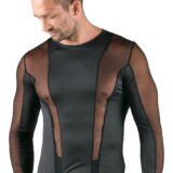 FLATTEREND ZWART HEREN LONGSLEEVE SHIRT MET MESH