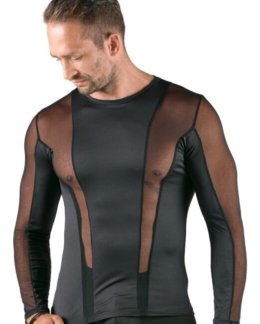FLATTEREND ZWART HEREN LONGSLEEVE SHIRT MET MESH