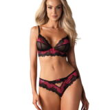 OBSESSIVE TULIA ZWART FUCHSIA KANTEN LINGERIE SET
