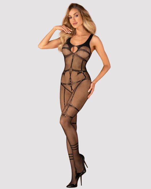 OBSESSIVE KRUISLOOS NET CATSUIT MET HARNAS LOOK