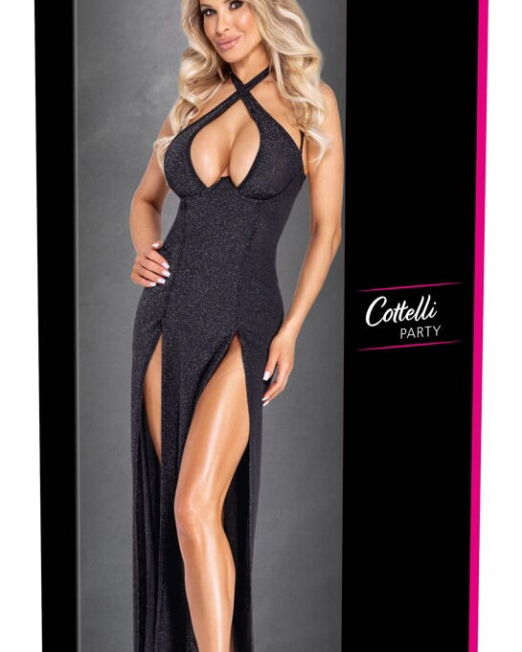 COTTELLI GLANZEND LANGE JURK MET HOGE SPLITTEN