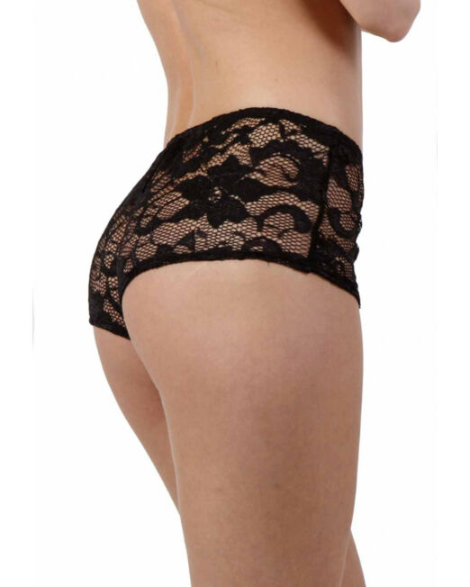 SEXY LINGERIE ZWART BLOEM KANTEN HOTPANTS