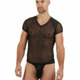 ZWART V HALS HEREN SHIRT IN TRANSPARANT MESH