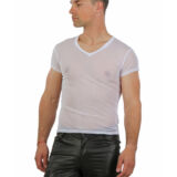 HELDERWIT V HALS HEREN SHIRT IN TRANSPARANT MESH