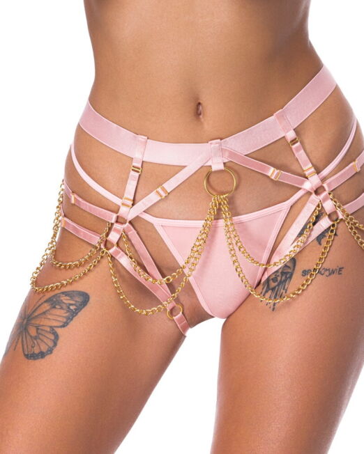 BAD KITTY PASTELROZE STRAP SLIP MET GOUD KETTINGEN