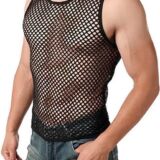 ZWARTE HEREN TANKTOP SHIRT IN GROTE GATEN VISNET