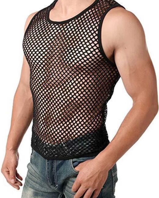 ZWARTE HEREN TANKTOP SHIRT IN GROTE GATEN VISNET
