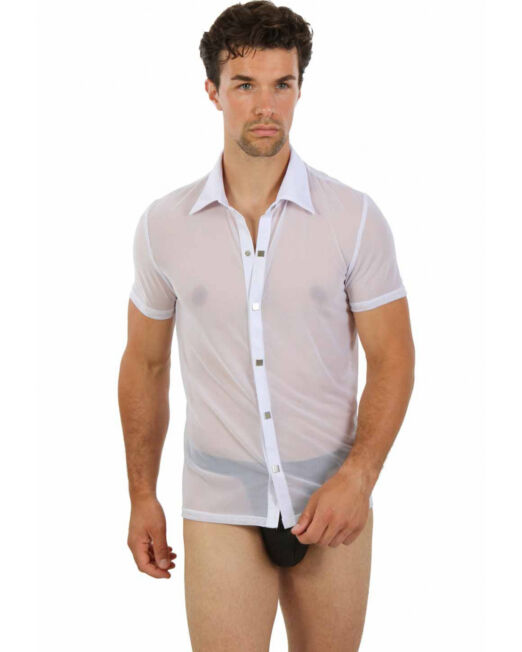 EROTISCH WIT DOORSCHIJNEND POWERNET HEREN HEMD