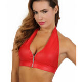 RODE WETLOOK PUSH UP HALTER TOP MET RITS