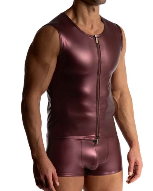 MANSTORE M2510 ZIPPED VEST IN METALLIC BORDEAUX