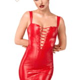 NOIR HANDMADE STRAK MINIJURKJE IN ROOD WETLOOK