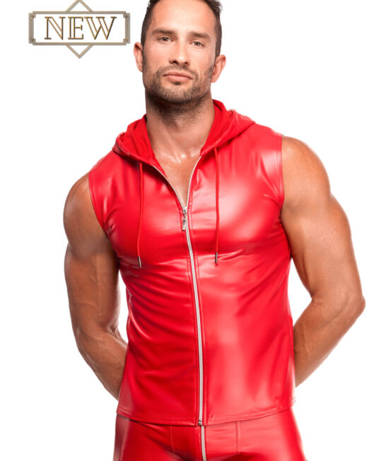 NOIR HANDMADE STOER ROOD WETLOOK HEREN HOODIE