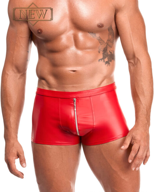 NOIR HANDMADE HETE BOXER IN ROOD WETLOOK MET RITS