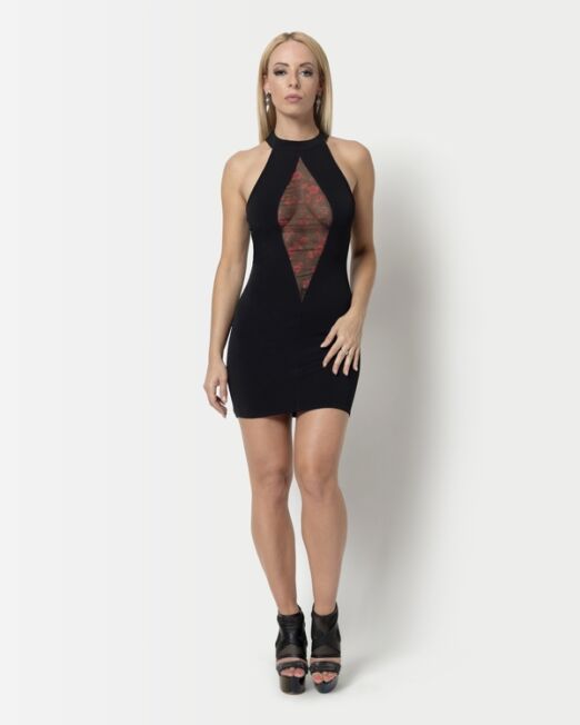 CATANZARO YUMI ROBE LYCRA JURK MET BLOEMEN MESH