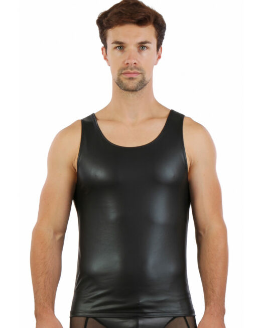 SEXY STOER FETISJ WEAR WETLOOK HEREN TANK SHIRT
