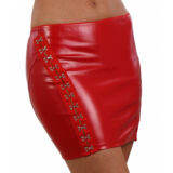 ROOD LEREN STRAK ROKJE MET RITS EN STRIP HAAKJES