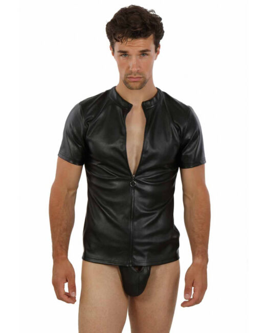 ECO LEER ZWART STRAK HEREN VEST SHIRT MET RITS