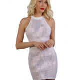 ELEGANT HELDERWIT DOORSCHIJNEND GESTREEPTE JURK