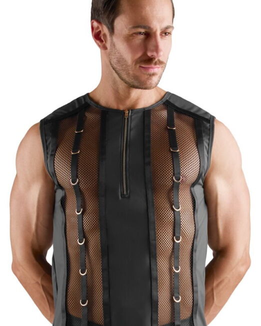 SVENJOYMENT MESH WETLOOK HEREN SHIRT MET RINGEN