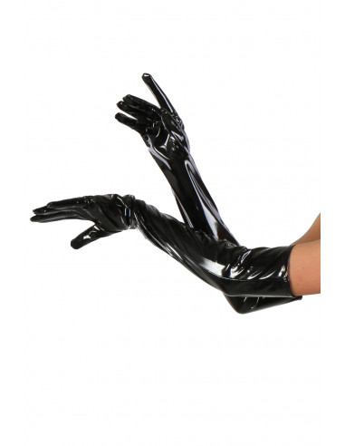 EROTISCH ZWART VINYL LANGE LAK HANDSCHOENEN
