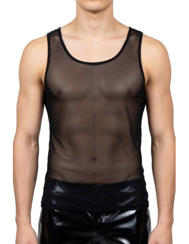 TRANSPARANTE HEREN TANKTOP IN POWERNET GAASSTOF