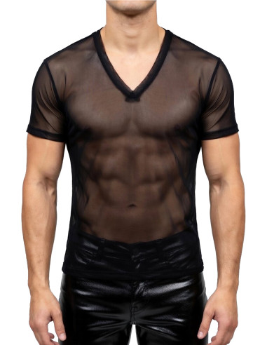 UITDAGEND DOORKIJK HEREN SHIRT MET V HALS IN MESH